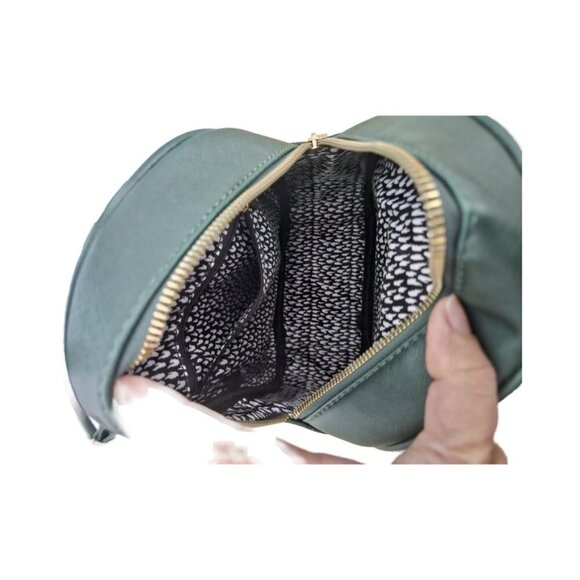 Green Faux Leather Mini Compact Backpack with Bow - Picture 2 of 7